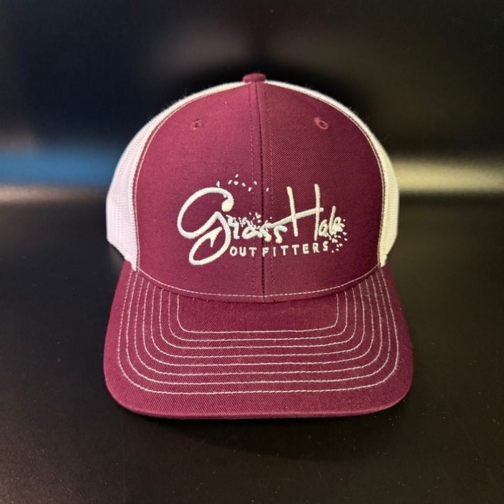 Richardson Grass Hole Outfitters 112 Maroon White Mesh‎ Trucker Hat Mens OSFM